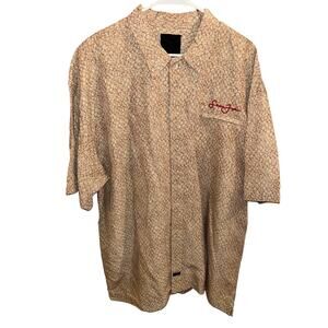 Sean John Short Sleeve Shirt Button Up Beige Geometric XXXL Made in‎ Korea